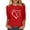 Red, variant on Luxalzxs Valentine Tops for Women Fashion Casual Blessed Love Heart Printed T-Shirt 3/4 Sleeve Length Round Neck Casual Tops Blouse