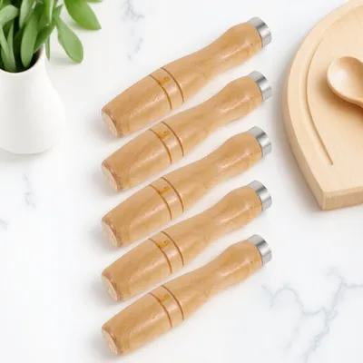 BESTOYARD Ergonomic Wooden File Handles Khaki Metal Sleeve for Repairing 5Pcs