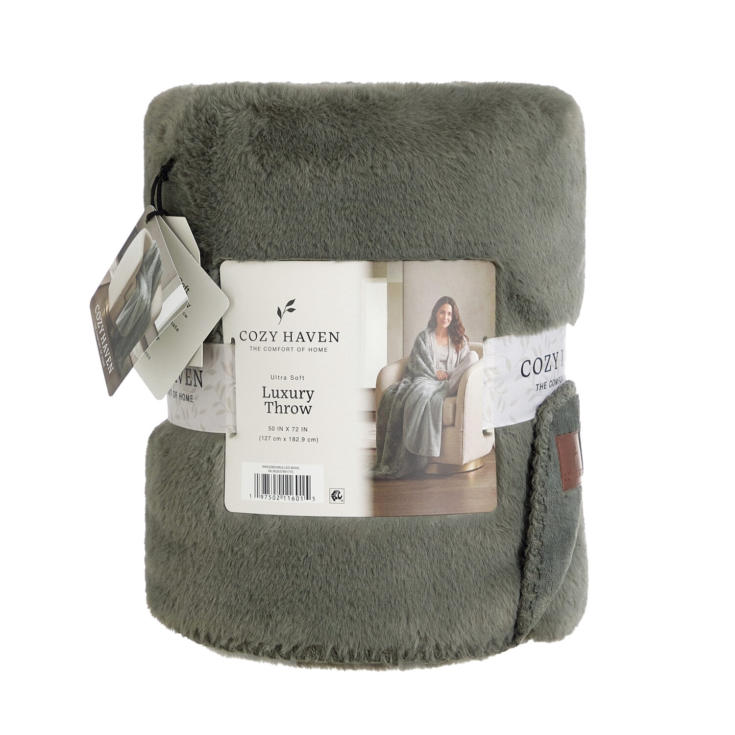 Cozy Haven Luxury Reversible Faux Fur to Plush Oversized Couch Throw Blanket, Green, 50 x 72 in