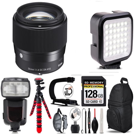 Sigma 56mm f/1.4 DC DN Contemporary Lens for Sony E + LED Light - 128GB Accessory Bundle (International Version)