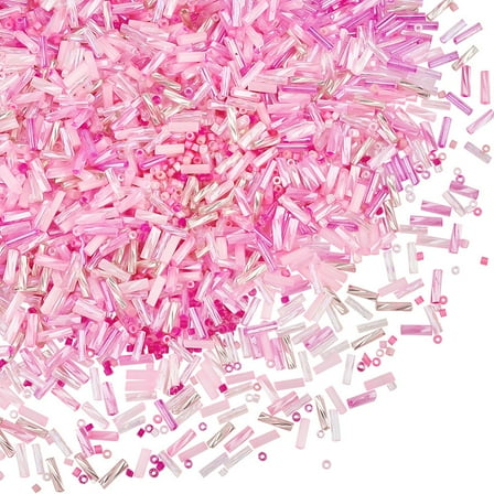 3500pcs Pink Seed Beads Bugle Beads 2000pcs 6~7x2mm Glass Bugle Beads Long Tube Beads 1500pcs 2mm 12/0 Small Seed Beads for DIY Bracelet Jewellery Crafts Making Beading Sewing