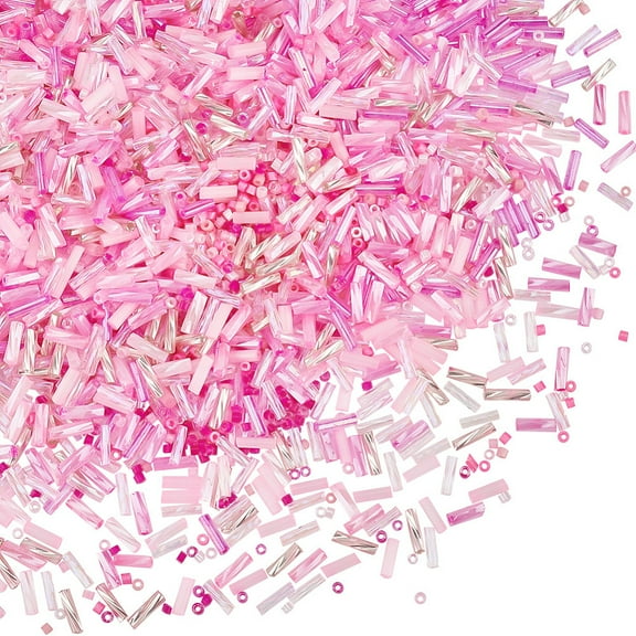3500pcs Pink Seed Beads Bugle Beads 2000pcs 6~7x2mm Glass Bugle Beads Long Tube Beads 1500pcs 2mm 12/0 Small Seed Beads for DIY Bracelet Jewellery Crafts Making Beading Sewing