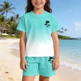 thumbnail image 4 of Ulitacool 5-6 Years Outfits For Girl Short Sleeve Gradient Print Crewneck Tops Lightweight Shorts Summer Sportwear Retro Wear Mint Green, 4 of 5
