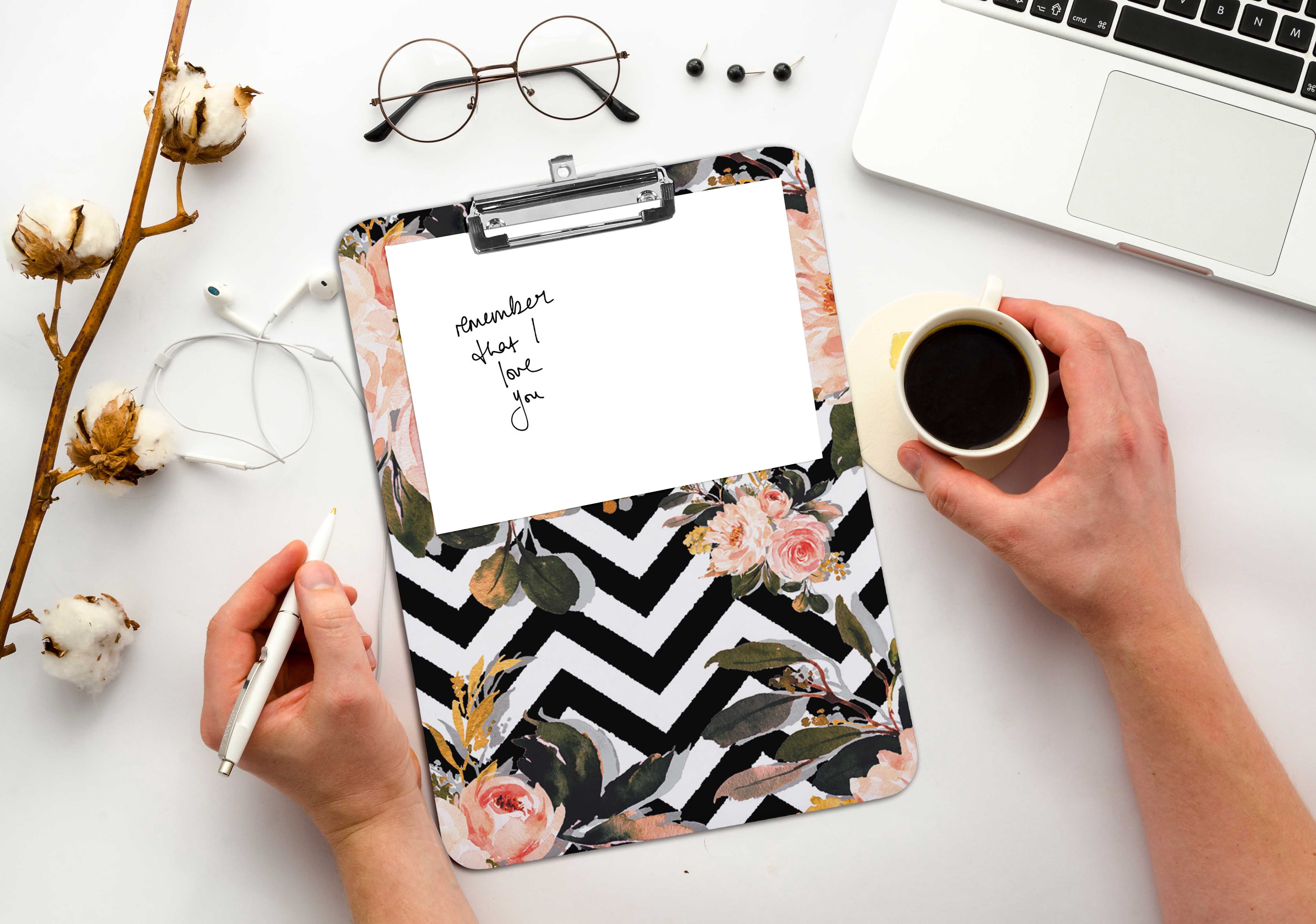 Inkdotpot Dry Erase Double Sided Clipboard Florals Printed Paperboard Clipboard With Free Marker & Duster