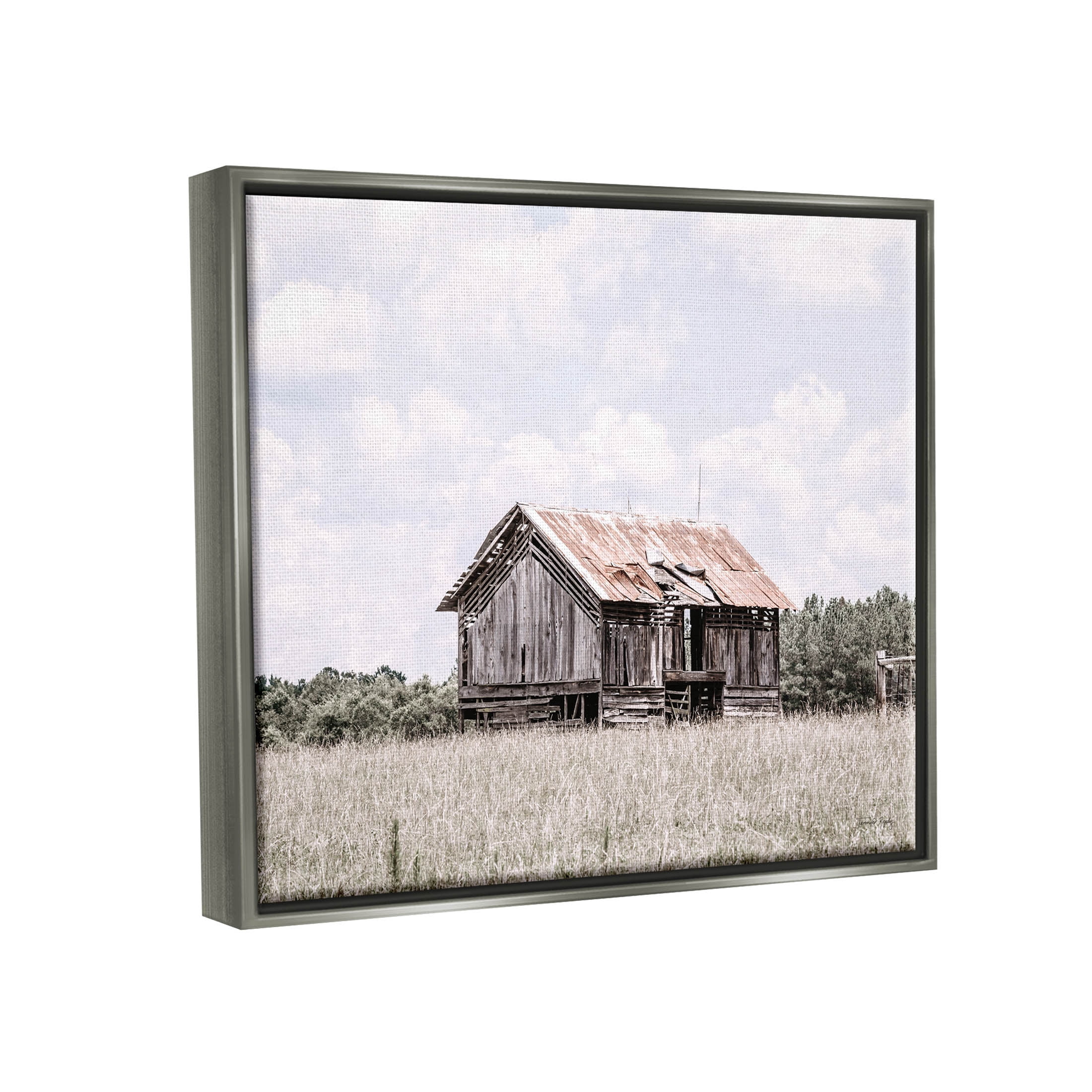 Countryside Cabin Rural Field Landscape Photograph Luster Gray Framed Art Print Wall Art