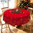 thumbnail image 2 of Duangreer Christmas Round Tablecloth, Red Shiny Snowflake Print Waterproof Wrinkle Resistant, Table Cover for Family Party, Dining, Indoor and Outdoor, 70''Round, 2 of 6