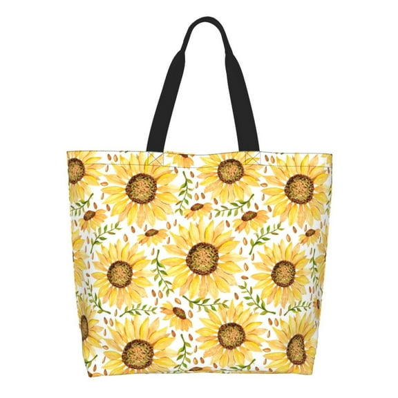 Naloa Watercolor With Sunflowers Tote Bag for Women Large Capacity Shoulder Bag for College Work Travel Shopping