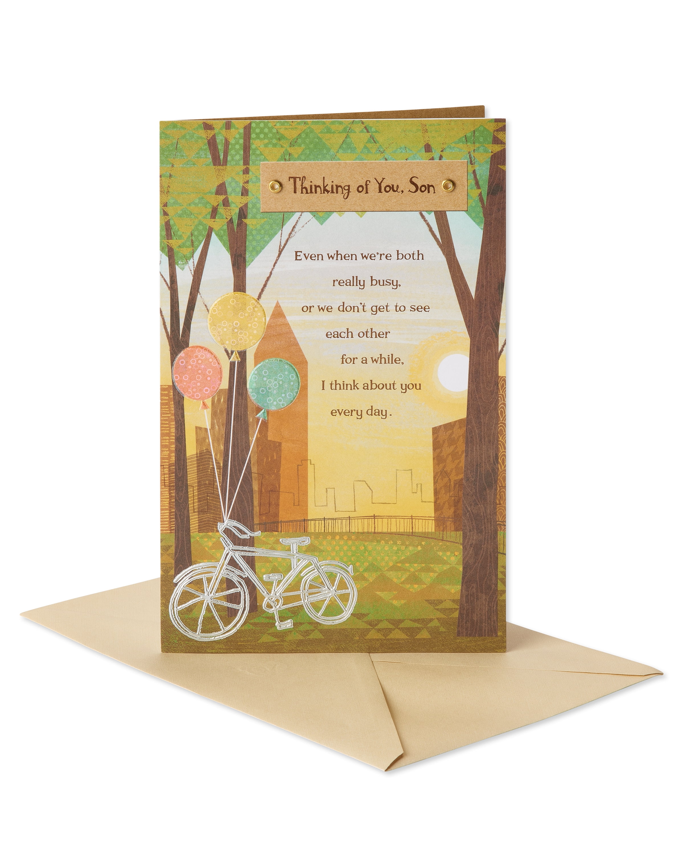 Old English Co. Birthday Card For Son - Sentimental Poem, Gold Foil Hiking Design, Blank Inside, 5x7 Inches