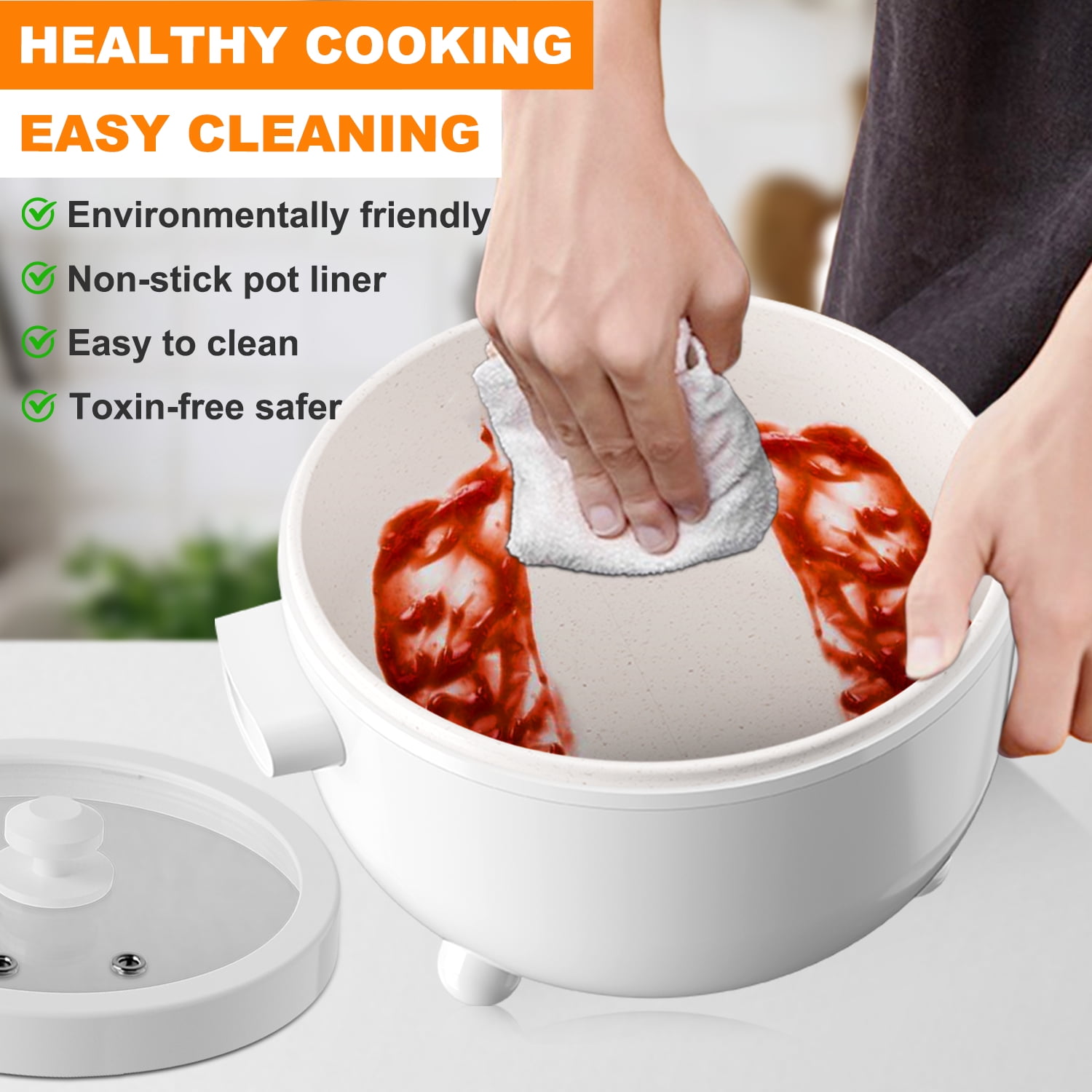 CACHOO  Electric Hot Pot with Steamer, Rapid Noodles Cooker, Ceramic Electric Pot 2 Liter, Ideal for Ramen, Egg, Dumpling, Soup, Oatmeal with Temperature Control and Keep Warm Function, White