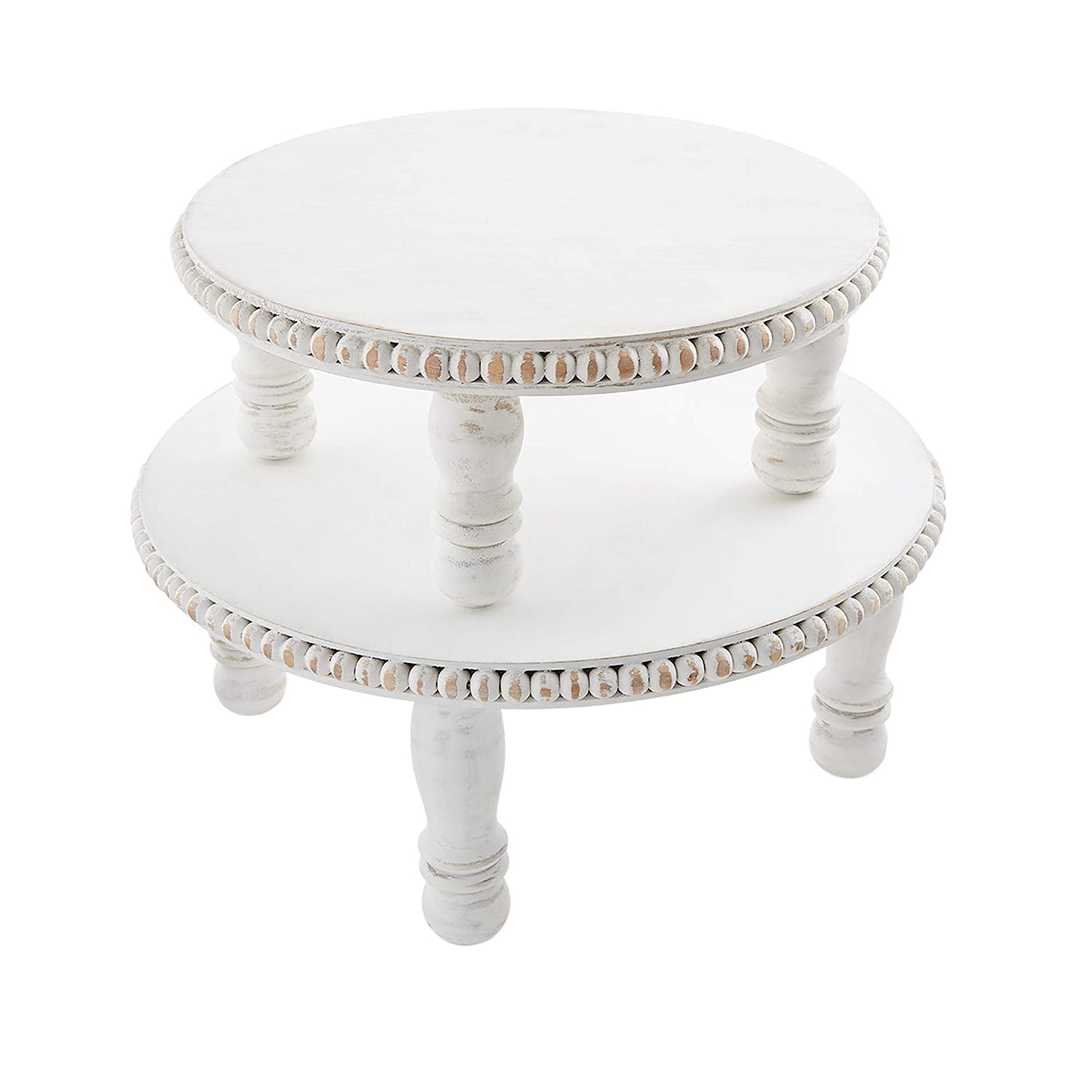Classic White-Washed Mango Wood Beaded Pedestal Trays