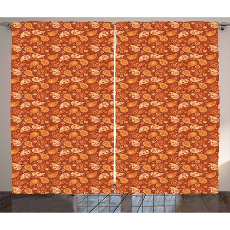 Orange Curtains 2 Panels Set Retro Style Pattern With Paisley And Orange Curtains 2 Panels Set Retro Style Pattern With Paisley And Flowers Stylized Ornate Leave