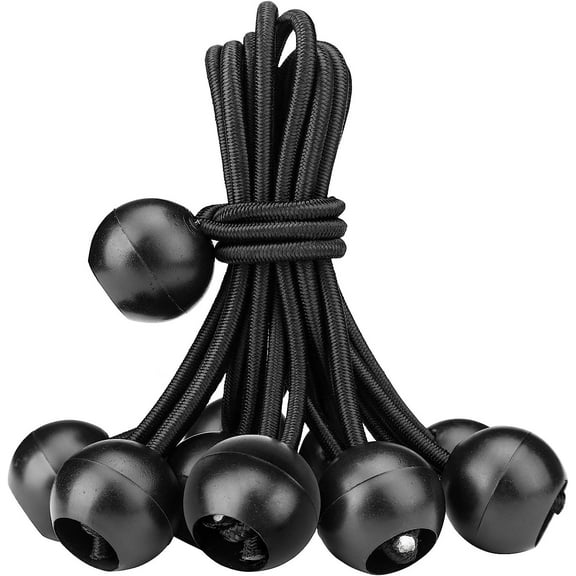 4 Inch Black Bungee Cords with Ball, Tarp Tie Down Cord, 10 Pcs