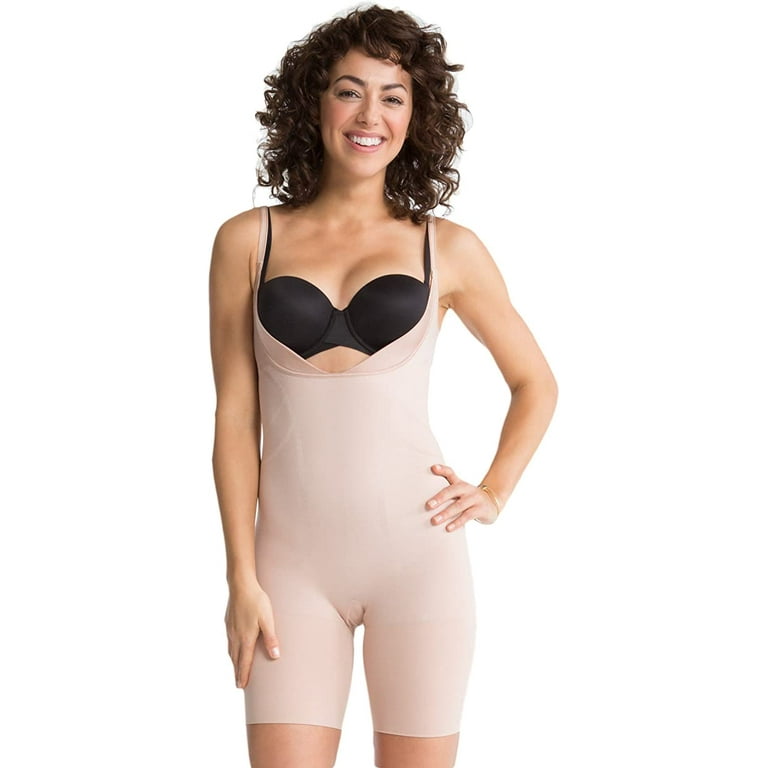 SPANX Slimmer & Shine Firm Control Open-Bust Bodysuit, XL, Rose Gold 