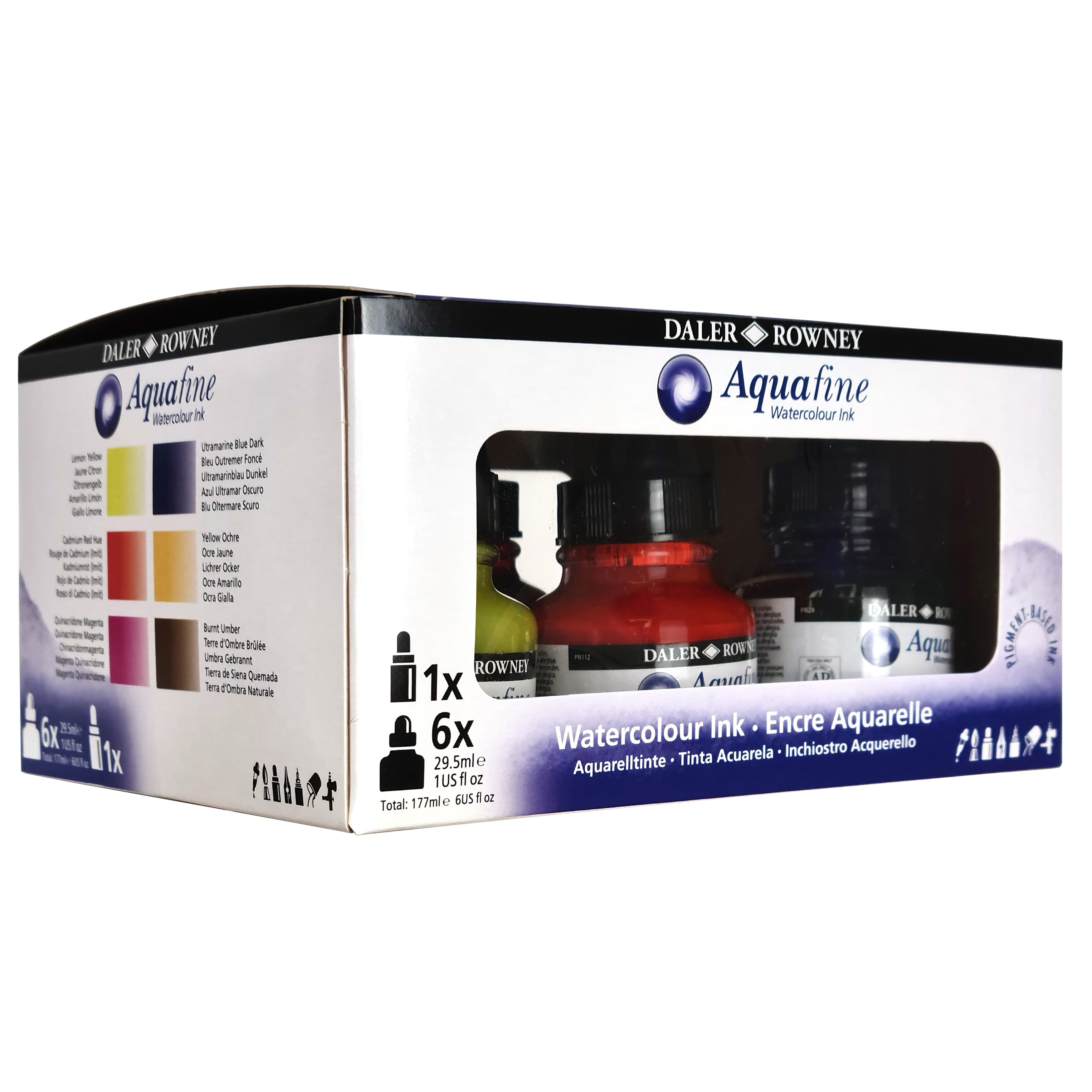 Daler-Rowney Aquafine Watercolor Ink Introduction Set 6/Pkg-Assorted Colors