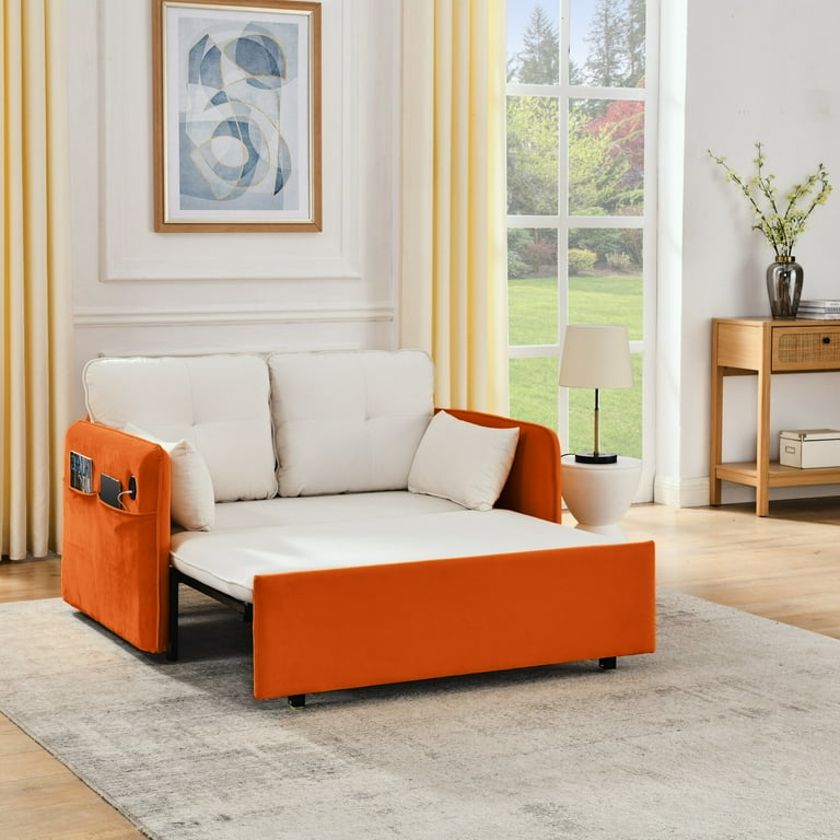 53 Convertible Sleeper Sofa Bed Modern Adjustable Recliner Loveseat Sofa with Removable Armrests USB Port Pillows Accent Couch Bed for Living Room Apartment Bedroom Office Beige Orange Walmart