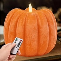 KMMYS Flameless Pumpkin Candle, Battery Operated Candle, Halloween Decoration, Cozy Ambiance, Vintage Style Home Decor, Remote Control Flickering Candle, Indoor Party Decoration