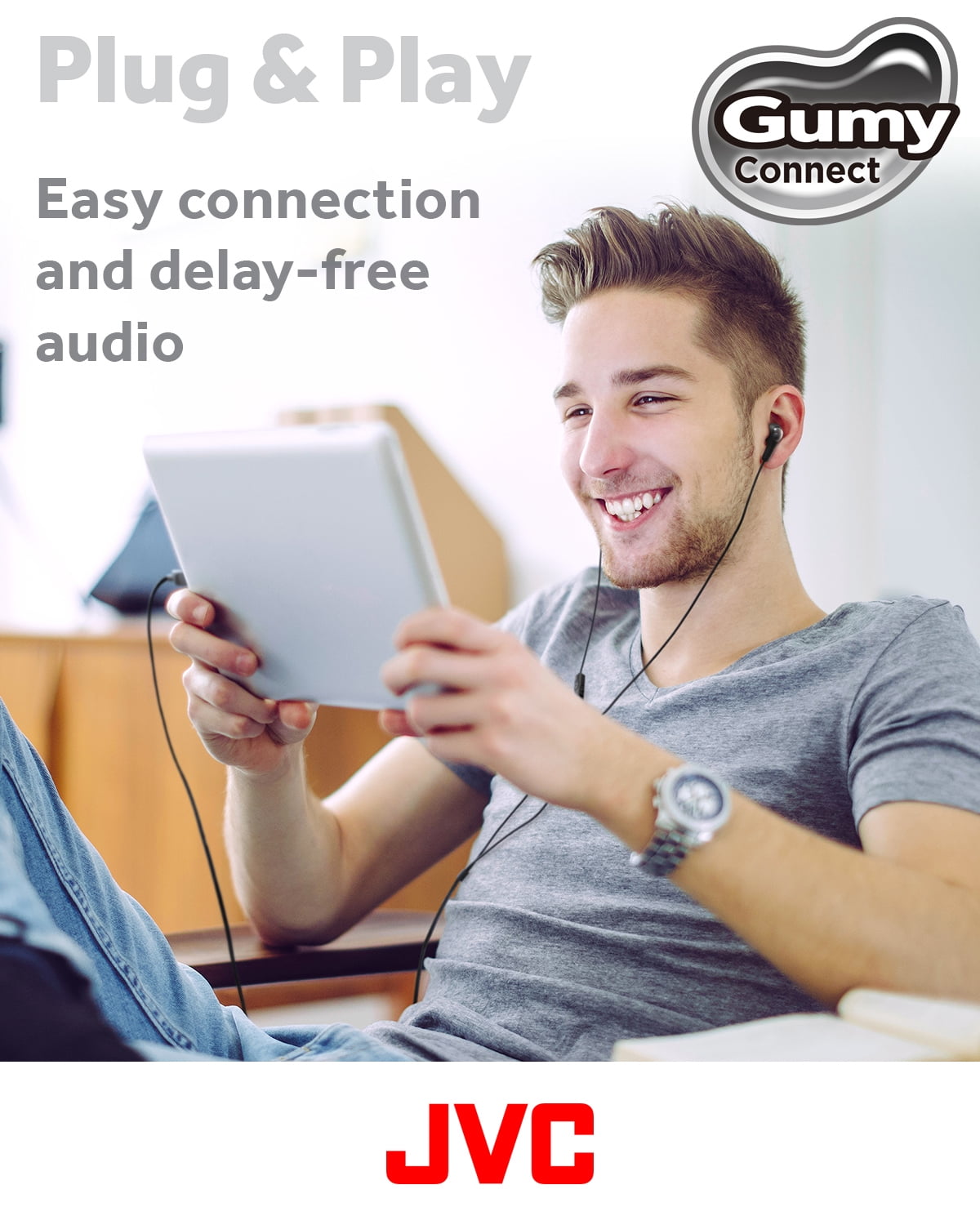 JVC Gumy Connect USB-C Wired Earbuds Headphones, Delay-Free for Videos and Gaming, Built-in DAC Reduces Noise and Improves Sound Quality, 9.2 mm Diameter Neodymium Drivers - HAFR9UCB (Black)