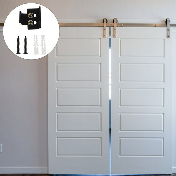 KHBUAB 2Pcs Barn Door Hardware with Floor Guide Black Carbon Steel for Durable Performance 1.77X1.77X1.18 Inch