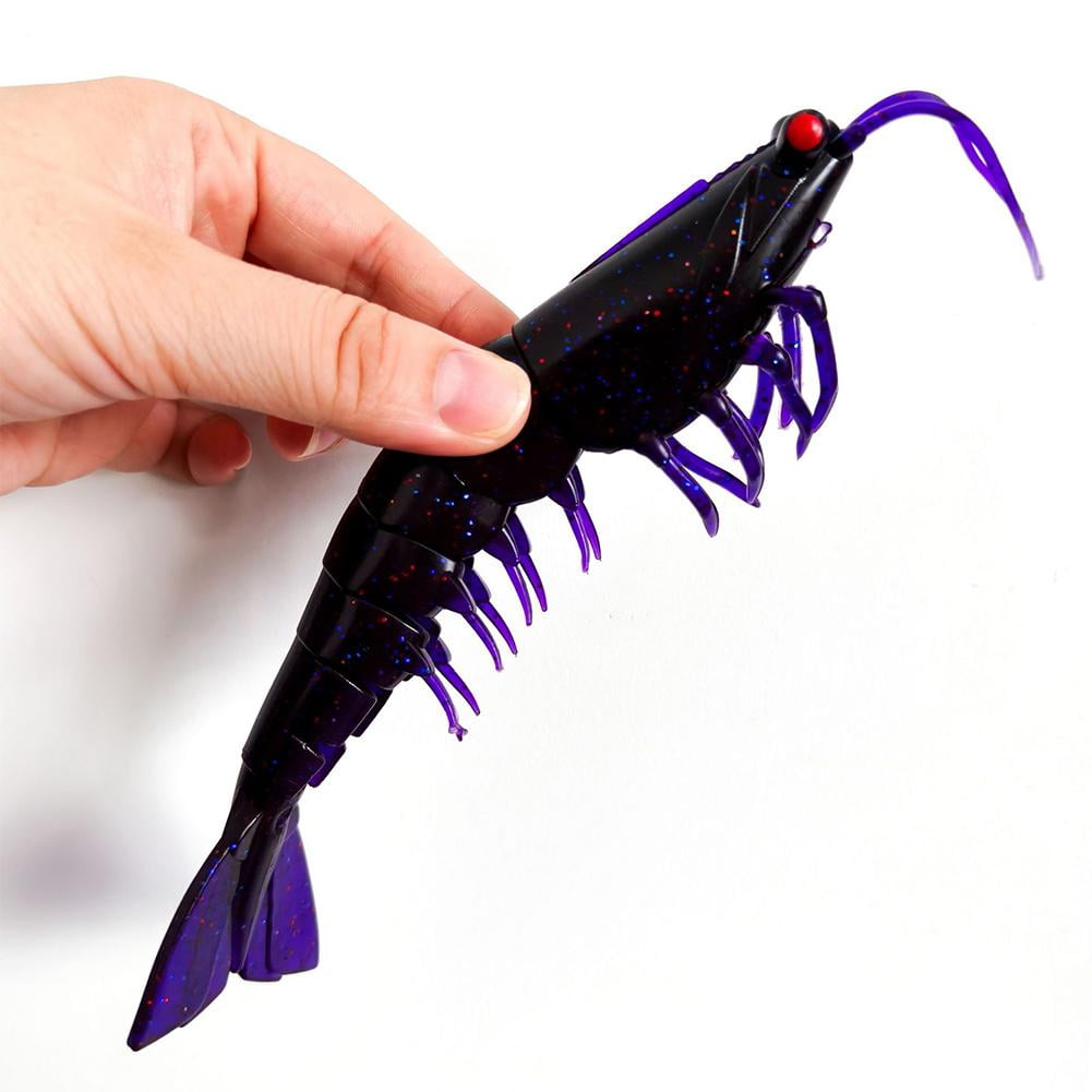 Soft Shrimp Lure 22.5cm 38g TPE Fishing Bait Realistic 3D Eyes Saltwater Freshwater Built-in Glitter Sequins Multi-Joint Swimbait Floating Artificial Bait for Sea Boat Fishing
