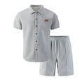 thumbnail image 5 of Havenx Summer Beach Outfits 2 Piece for Men Short Sleeve Waffle Knit Shirt and Shorts Sets Button Down Textured Lapel Collar Outfit with Pocket Vintage Fashion Summer Vacation Tracksuit,Gray M, 5 of 5
