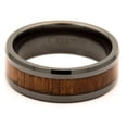 thumbnail image 2 of 8mm Black Ceramic Wedding Band Natural Acacia Koa Wood Inlay Comfort Fit Ring Size 8, 2 of 5