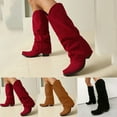 thumbnail image 7 of Fold over Knee High Boots for Women 2025 Fashion Suede Pointed Toe Cover Heeled Slouchy Wide Calf Cowboy Riding Tall Boots Red Size 8.5, 7 of 7