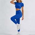 thumbnail image 4 of Stamzod Women's Workout Sets 2 Piece Seamless Yoga Leggings and Open Back Tops Gym Outfits Activewear Matching Set Blue XL, 4 of 9