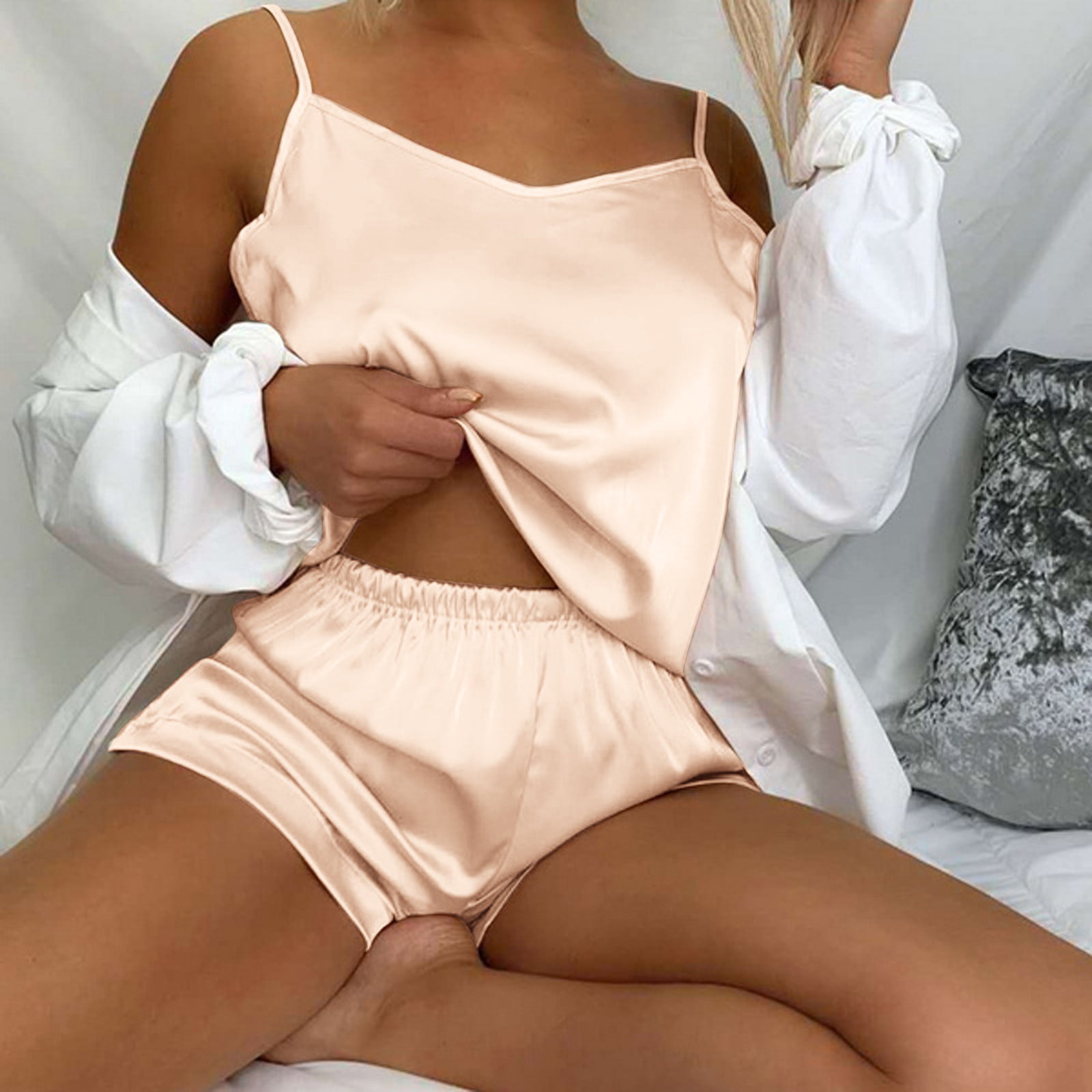 Women Satin Silk Pyjamas Sets Lingerie Underwear Ladies Sleepwear Nightwear US 