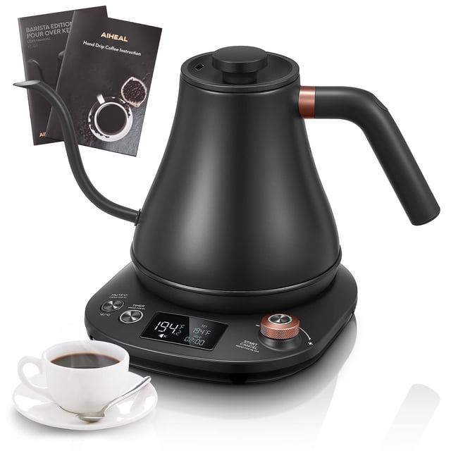 Electric Gooseneck Kettle Temperature Control, Pour Over Electric Kettle for Coffee and Tea, 100% Stainless Steel Inner, 1200W Rapid Heating, 0.8L, B