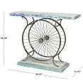 thumbnail image 4 of DecMode 38" x 28" Blue Wood Wide Slatted Top Bike Console Table with Dual Wheel Frame and Tiered Base, 1-Piece, 4 of 8