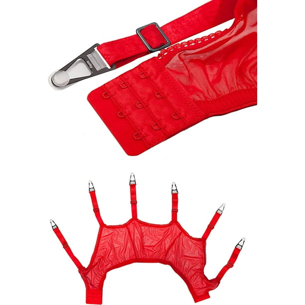 sofsy Mesh Garter Belt with Straps for Thigh High Stockings/Lingerie Women  (Garter Belt Sold Separately from Stockings) Red Garter Belt X-Large 
