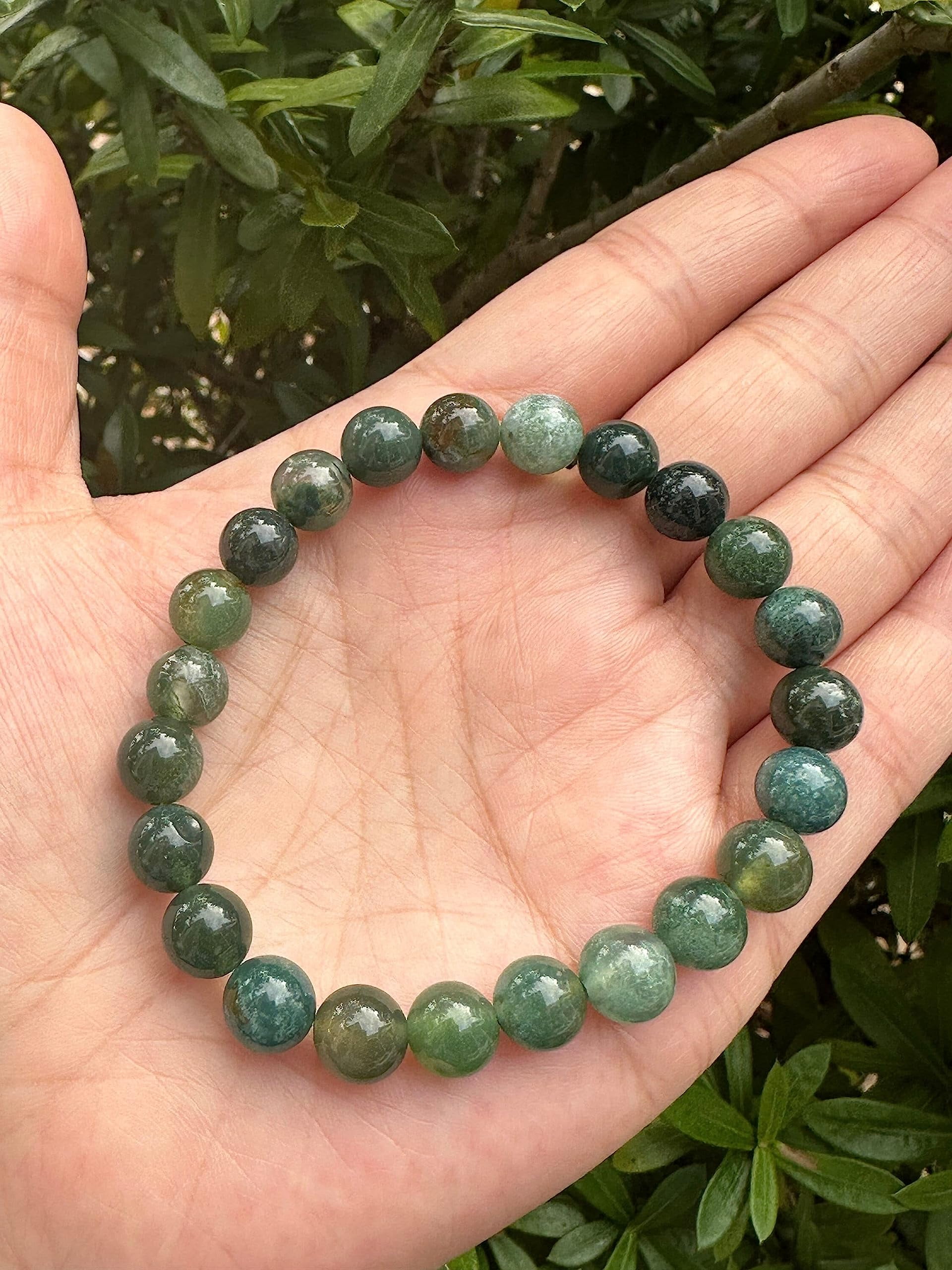 Moss Agate Crystal Bead Bracelet 8mm, Wholesale Genuine Moss Agate Stretch Gemstone Bracelet, Gift for Men & Women (5)