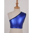 thumbnail image 2 of Venjoe Kids Girls Ballet Dance Top Shiny Crop Tank Tops T-Shirts One Shoulder Sport Bra Performance Royal Blue 130-140, 2 of 6