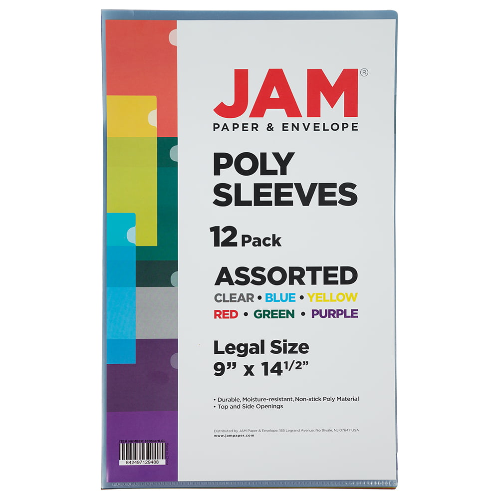 JAM Plastic Sleeves, Legal Size, 9 x 14 1/2, Assorted, 12 Page Protectors  per Pack