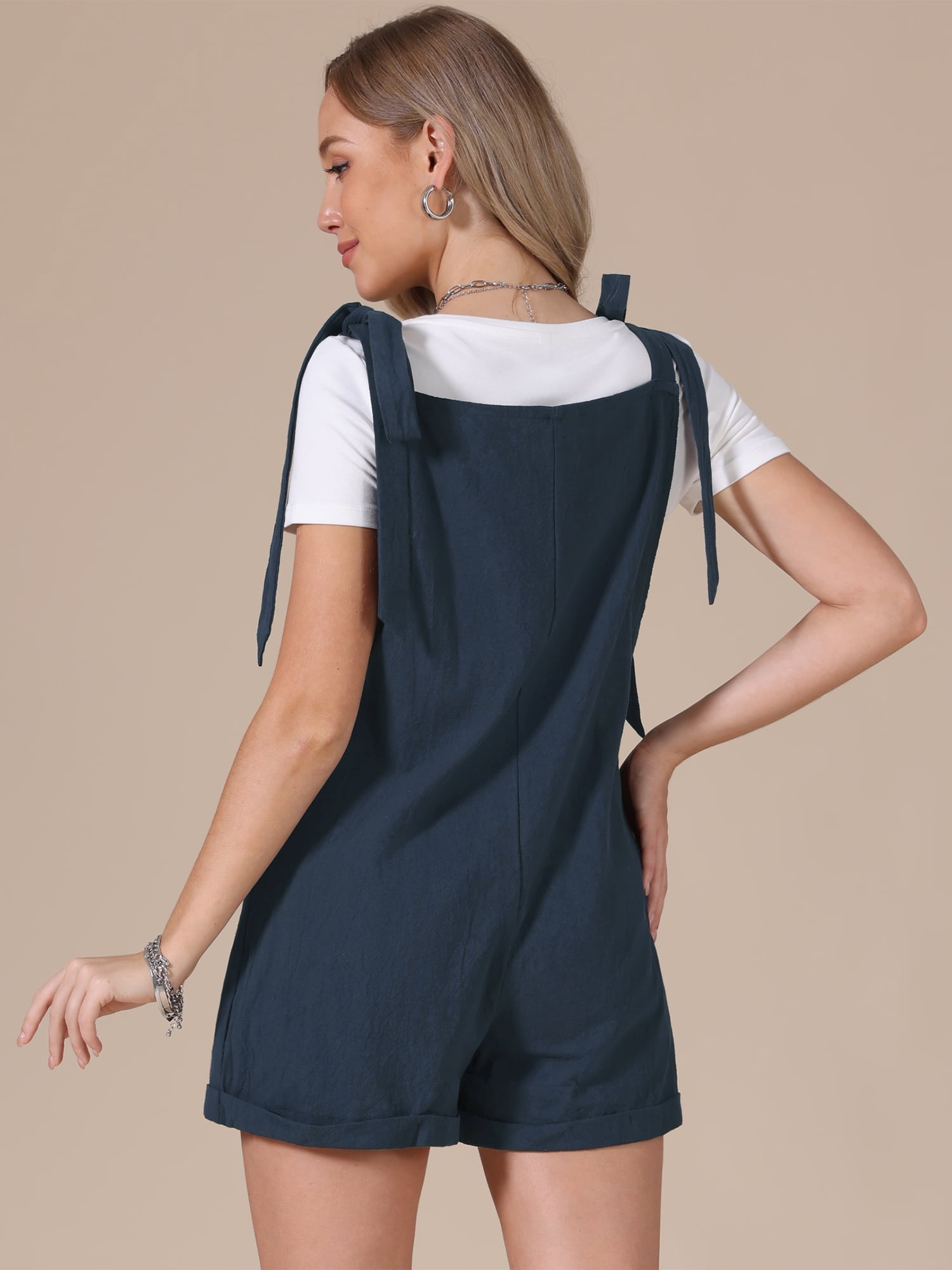 DARING DIVA Women's Tie Strap Casual Sleeveless Romper Medium Navy Blue