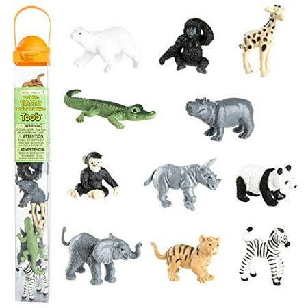 safari ltd zoo bIies toy figurine toob with 11 adorIle bIy animals including bIy zebra, panda, hippo, chimpanzee, rhino, alligator, gorilla, elephant, tiger, polar bear, and giraffe ages 3