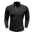 thumbnail image 5 of Aobny Polo Collared Summer Tops Long Sleeve Pocket Cotton Black Tshirts Plain Pullover Men T Shirts,XL, 5 of 7