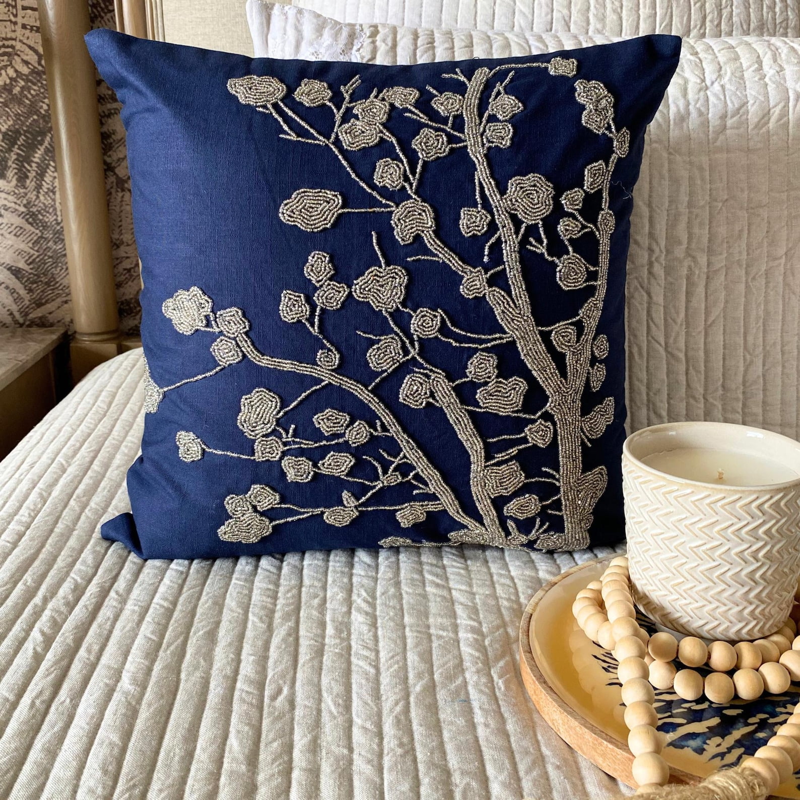 The HomeCentric Cushion Cover For Couch, Navy Blue Decorative