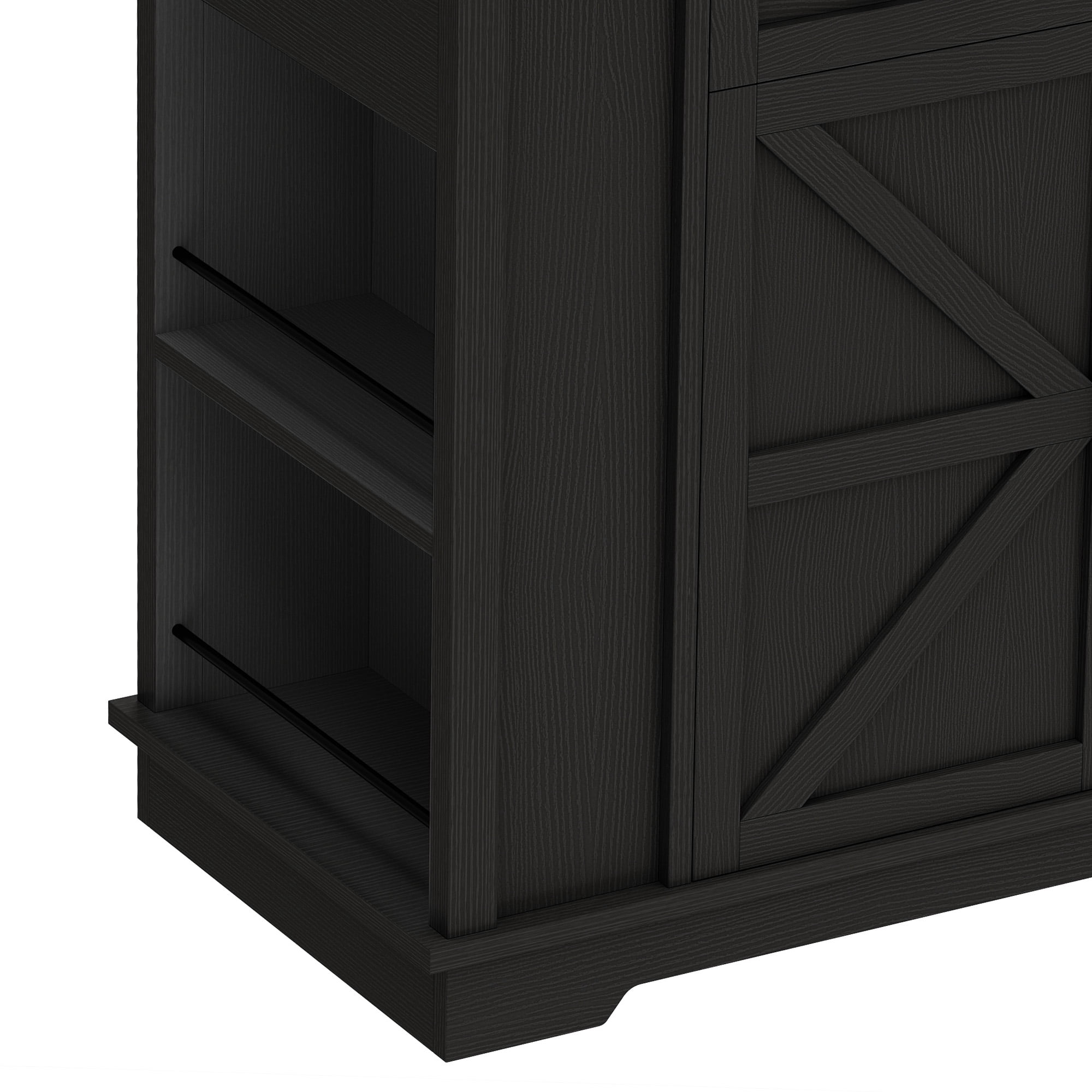 Uforic 47 Inch Mobile Kitchen Island Cart with Stainless Steel Top, Built-in Power Outlet, Adjustable Shelves, Spice Rack & Towel Rack, Rolling Storage Cabinet for Kitchen, Black