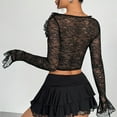 thumbnail image 4 of Women's Long Sleeve Lace Bodysuit V Neck Body Suit Shapewear Black S, 4 of 4