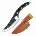thumbnail image 1 of Multi-Functional Stainless Steel Butcher Knife with Hammered Finish - 60° Sharp Blade for Meat Cutting, Fish Processing & Vegetable Slicing, Black Color Wood Handle & PU Leather Sheath, Customizable, 1 of 6