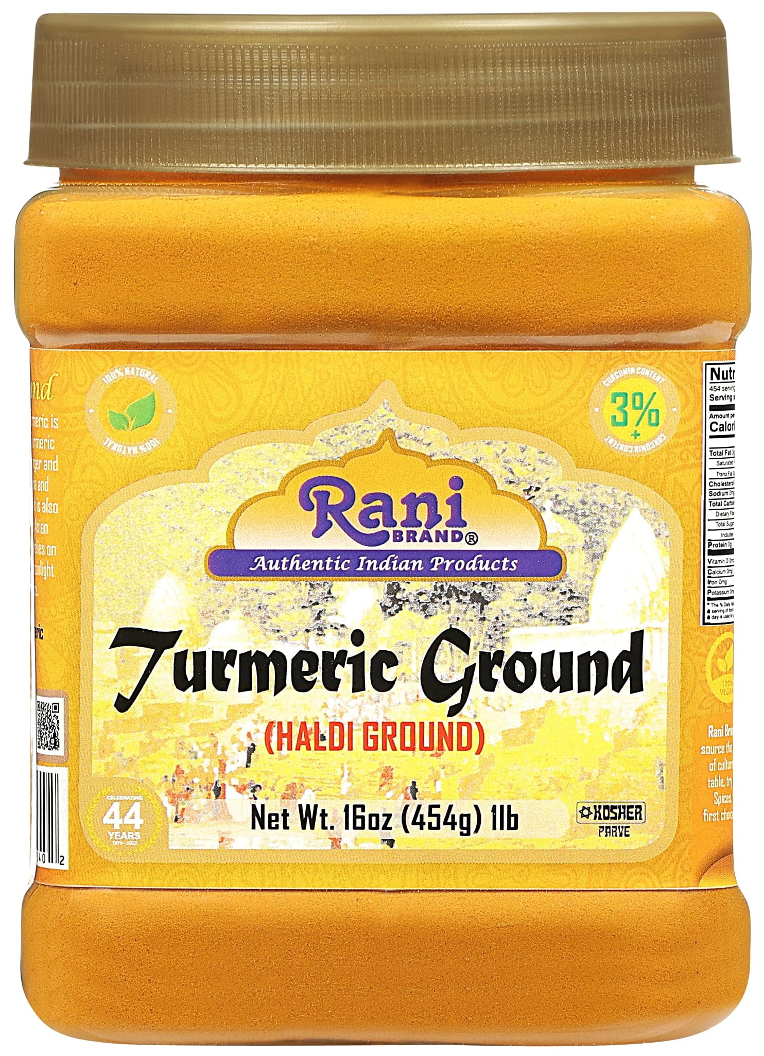 Rani Turmeric (Haldi) Root Powder Spice, (High Curcumin Content) 16oz (1lb) 454g PET Jar, Pack of 6 ~ All Natural | 100% Pure, Salt Free | Vegan | Gluten Friendly | NON-GMO | Indian Origin