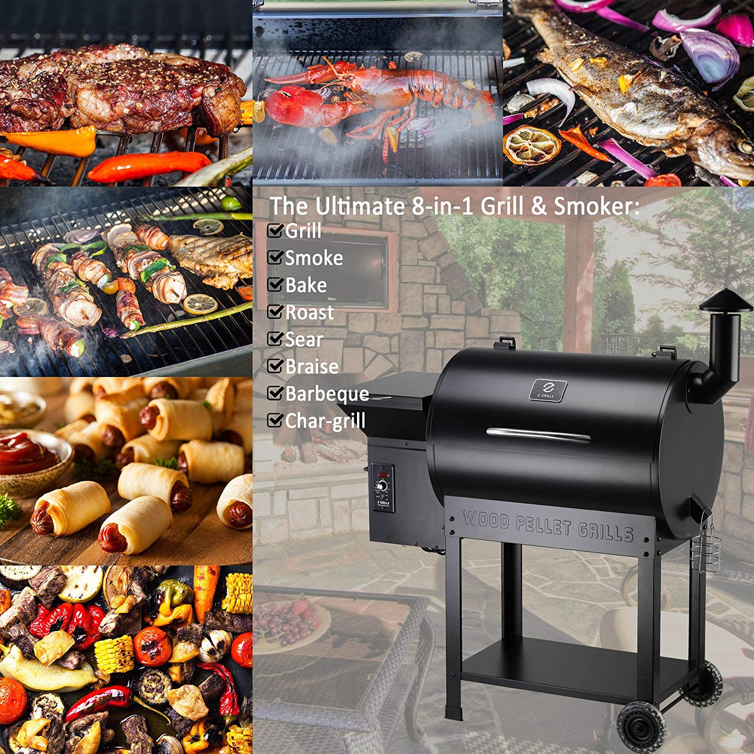Z GRILLS 7002B Smart Wood Pellet Grill 8 in 1 Outdoor BBQ Smoker 700 SQ Inches Cooking Area  Barbecue Grill Black - image 2 of 8