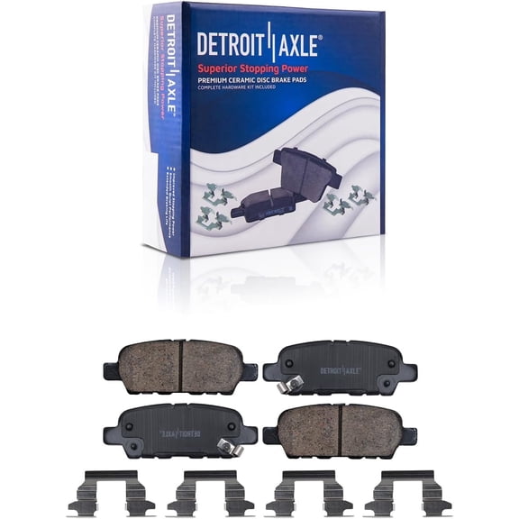 Detroit Axle - Rear Brake Pads for Nissan Sentra Maxima Rogue Sport Murano Leaf 370Z Z INFINITI EX35 FX35 Q40 Q50 Q60 Q70 Q70L QX50 QX60 QX70, Ceramic Brake Pads with Hardware Replacement