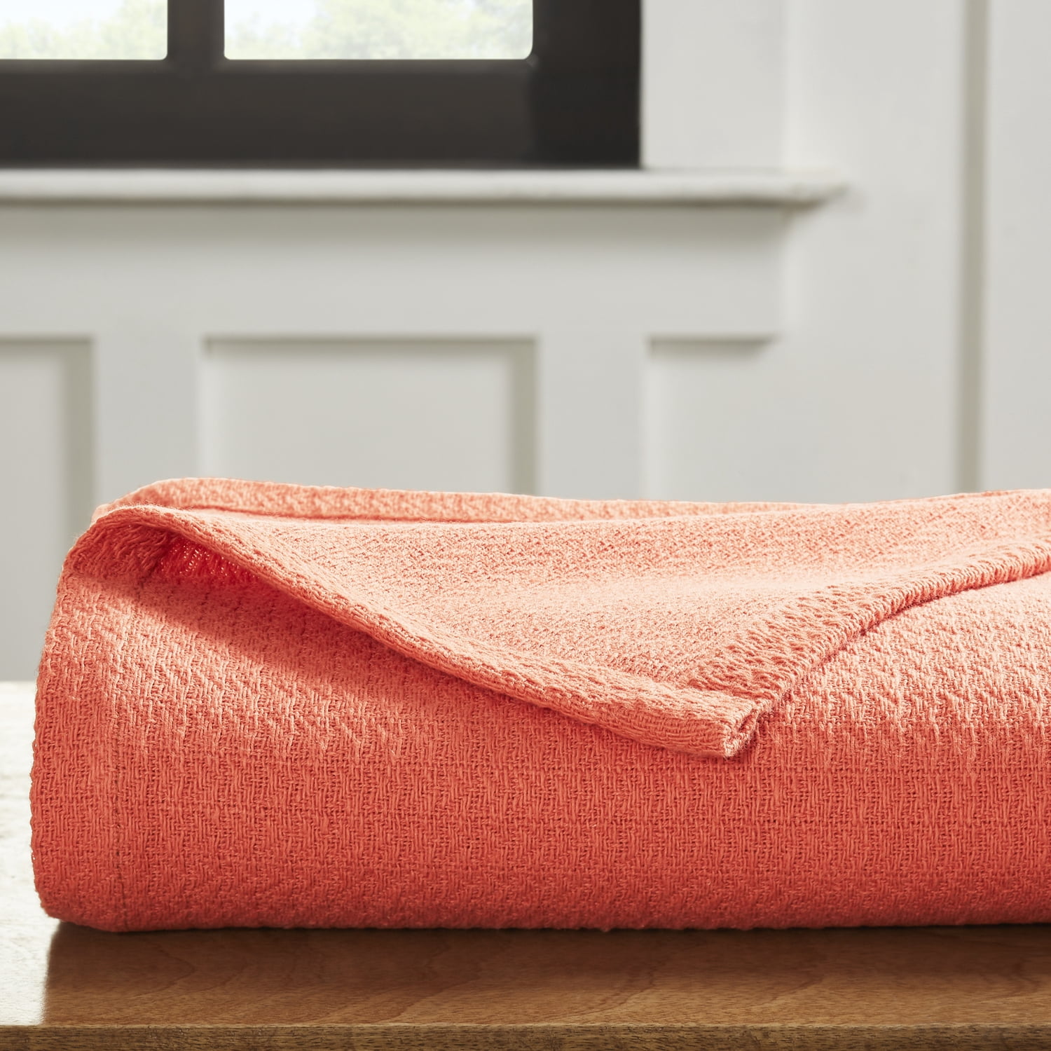 Superior Waffle Weave Knit Cotton Blanket, Full/ Queen, Coral