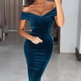 thumbnail image 2 of Qertyioot Robe Formelle Mode Femme une Épaule Slim Col en V Couleur Unie, 2 of 9