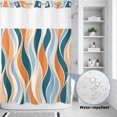 thumbnail image 3 of No Hook Shower Curtain, Teal Orange Striped Shower Curtains for Bathroom with See Through Top Window, Vintage Abstract Waves Striped Waterproof & Washable Bath Curtain Extra Long 72"x96", 3 of 9