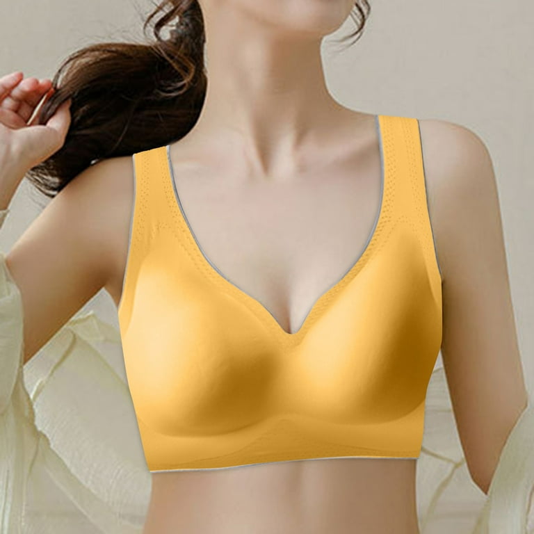 Zuwimk Bras For Women Push Up,Women's Strappy Printed Light Support Sports  Bra Yellow,L 