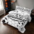 thumbnail image 3 of Manfei Football Sports Quilt King, Geometric Honeycomb King Coverlet Set, Black White, Reversible 3-Piece, 1 Bedspread and 2 Pillowcases, 3 of 7
