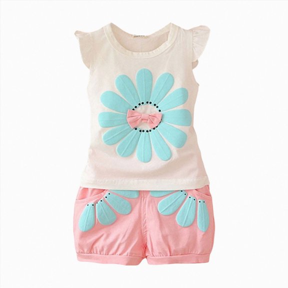 Kogui Baby Girls' Clothing Sets Toddler Baby Girls Summer Clothes Smocked Short Sleeve T-Shirt Tops Ruffled Plaid Short Sets Cute Outfits 2Pcs 3 6 9 12 18 24 Months 2T 3T 4T (Pink,18-24 Months)